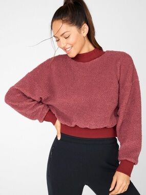 Fabletics Plush Cropped Teddy Jacket - Burgundy
